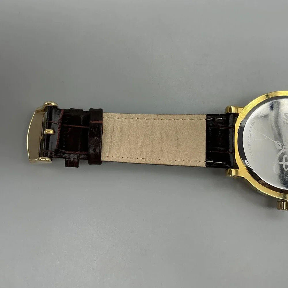 Disney Mickey Mouse Men Watch 43mm Gold Tone Brown Leather P234.85574.4 New Batt